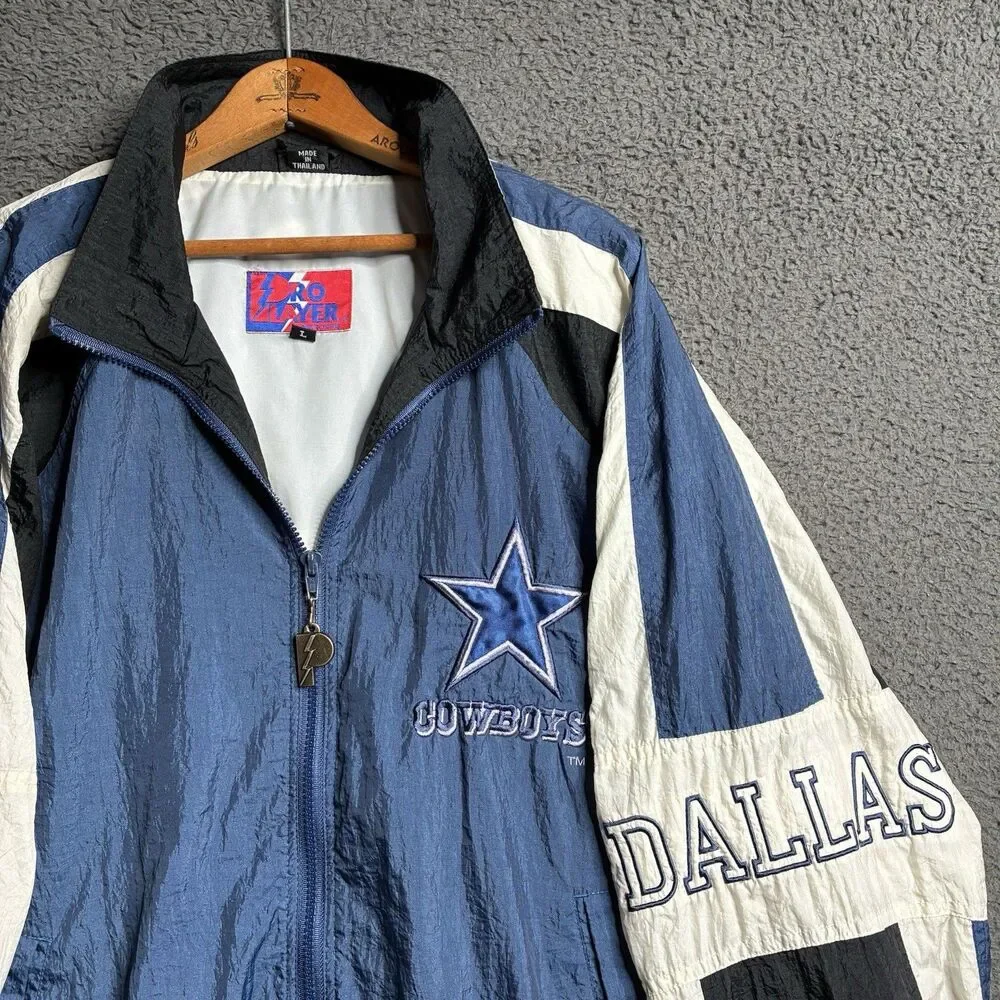 Vintage Dallas Cowboys Pro Player Jacket Windbreaker Mens Large 75th Anniversary